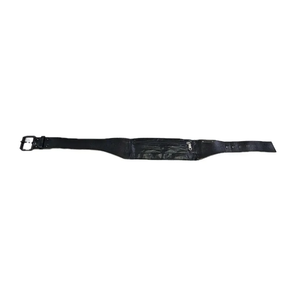 VTG Brazilian Leather Money Belt S Black Zippered Pouch Wide Biker Goucho Travel